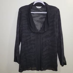 Exclusive Misook Animal Print Black‎ Sheer Open Knit Cardigan Jacket XL